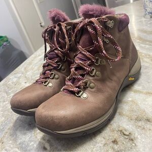 Dansko Vibram leather hiking Chelsea Burnished Nubuck Brown real fur upper boots